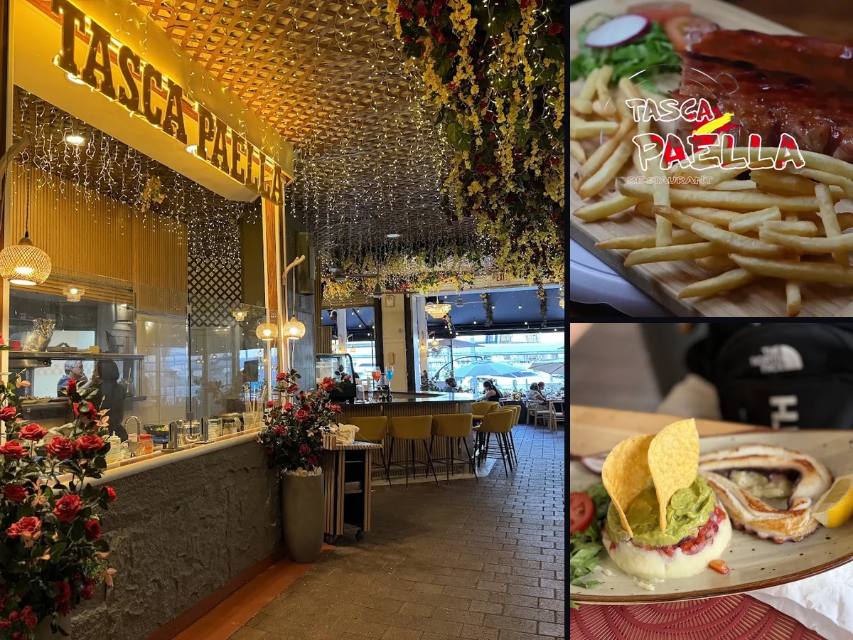 Dining tables beside a bright restaurant interior